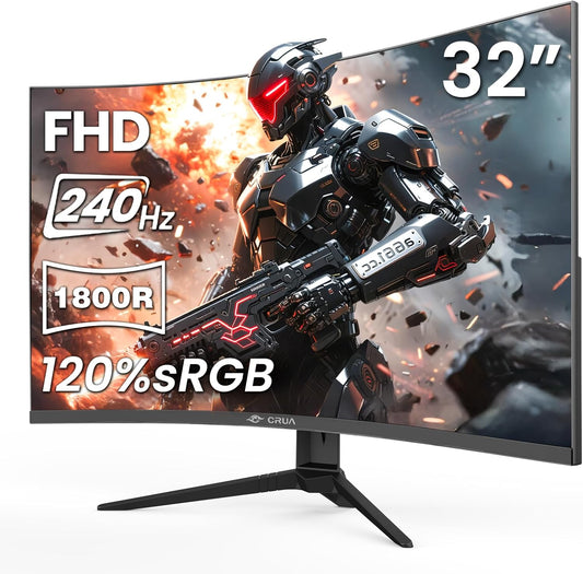 32" Curved Gaming Monitor, 240Hz Full HD 1920×1080P VA Panel, 1800R Ultra-Wide Screen, 120% Srgb Color, AMD Freesync, Low Blue Light, HDMI 2.0 & DP 1.4 Ports, Wall Mountable Installs-Black