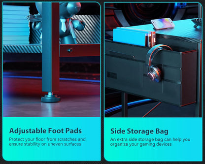 55 Inch L Shaped Gaming Computer Desk with Power Outlets, Corner Desk with Reversible Storage Shelves & PC Stand for Small Space, Modern Simple Home Office Table, Carbon Fiber Surface, Black