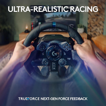 923 Racing Wheel and Pedals, TRUEFORCE up to 1000 Hz Force Feedback, Gaming Steering Wheel PS5, PS4, PC, Mac, Genuine Leather- Black