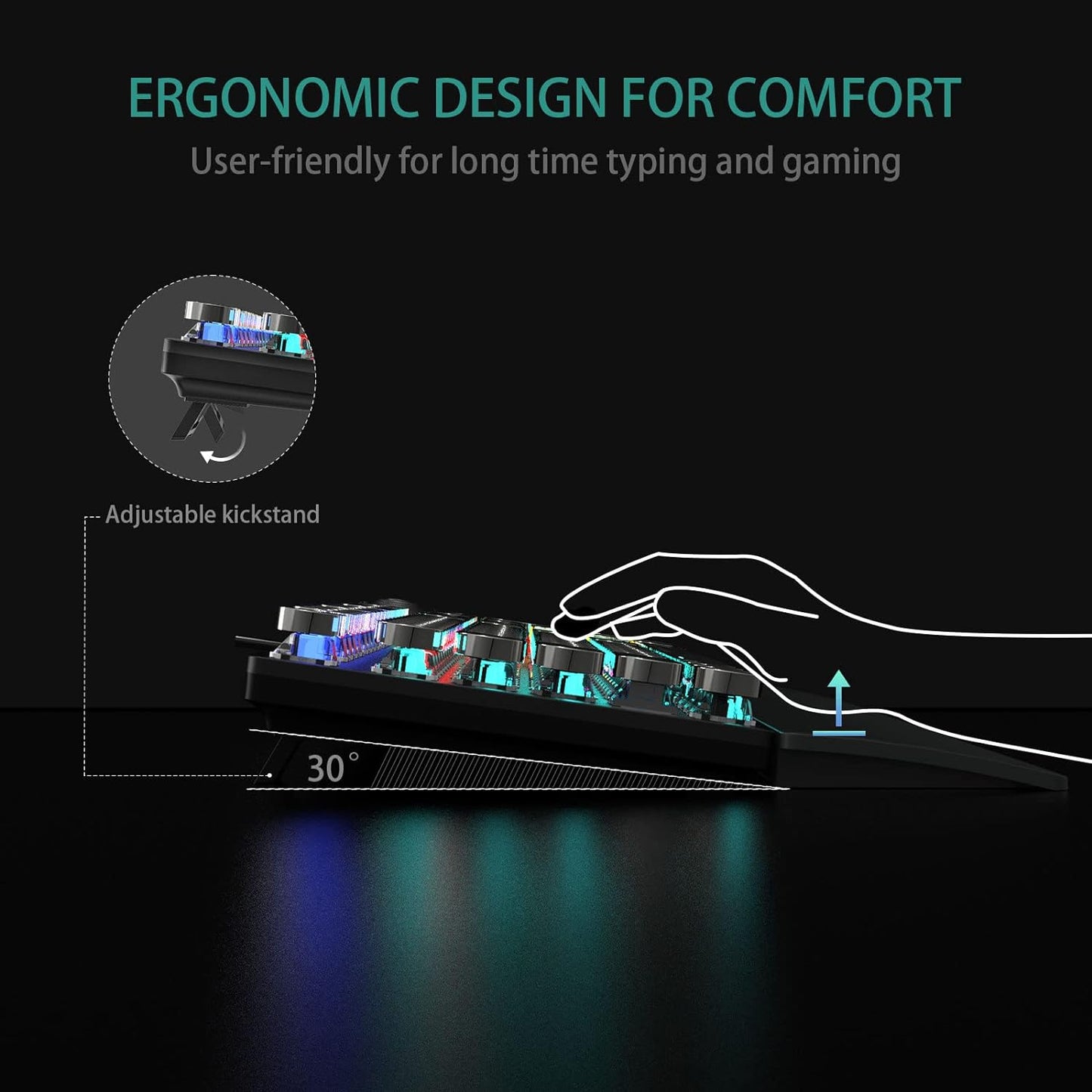 F2088 Typewriter Style Mechanical Gaming Keyboard Blue Switches,Rainbow LED Backlit,Removable Wrist Rest,Media Control Knob,Retro Punk round Keycaps,Usb Wired Computer Keyboard