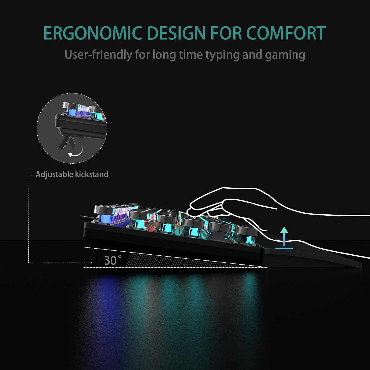 F2088 Typewriter Style Mechanical Gaming Keyboard Blue Switches,Rainbow LED Backlit,Removable Wrist Rest,Media Control Knob,Retro Punk round Keycaps,Usb Wired Computer Keyboard