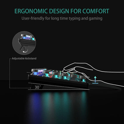 F2088 Typewriter Style Mechanical Gaming Keyboard Blue Switches,Rainbow LED Backlit,Removable Wrist Rest,Media Control Knob,Retro Punk round Keycaps,Usb Wired Computer Keyboard